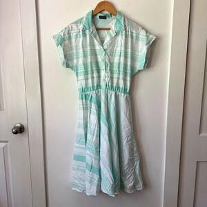 Vintage‎ Green Striped Dress Sz S Retro Preppy Twee Mint Indie 50s Housewife